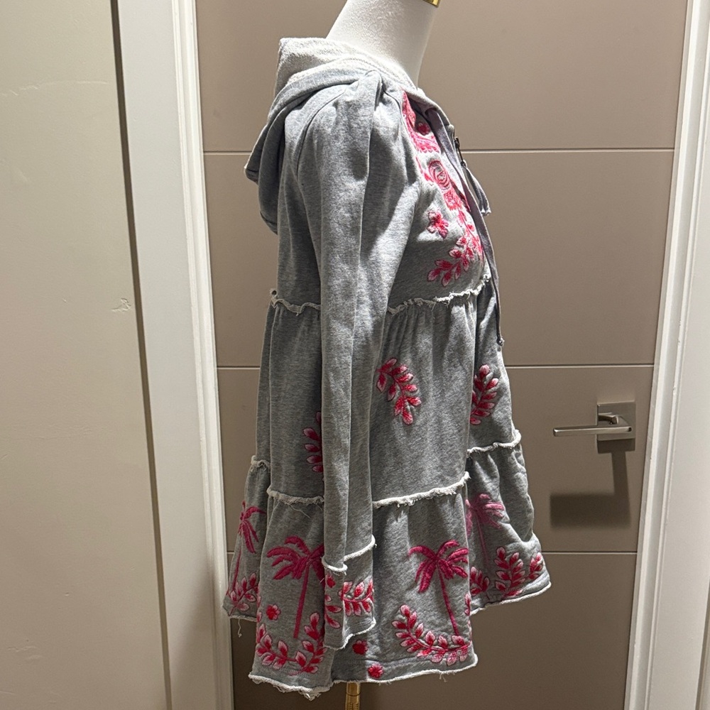 Johnny Was Gray and Pink Embroidered Hoodie - Picture 5 of 6
